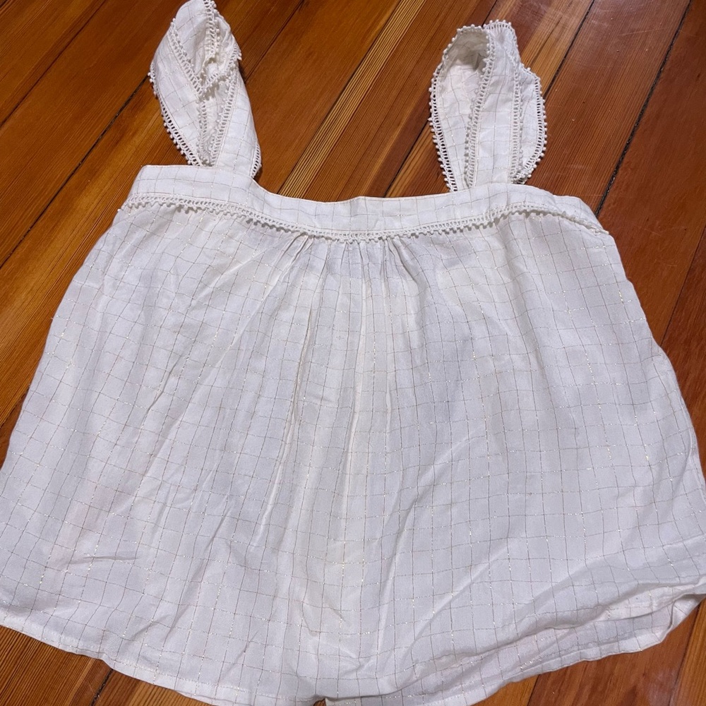 White Sleeveless Top with Lace Trim